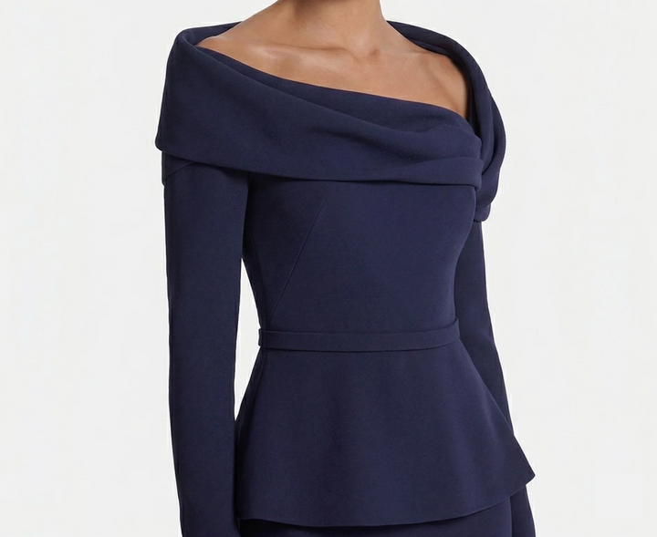 off-shoulder draped gown with peplum waist – SERENL