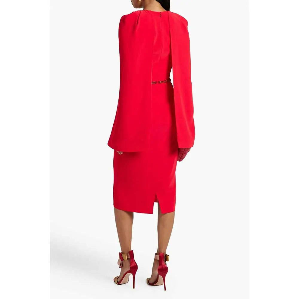 cape-sleeve sheath dress with jeweled belt – Surraya