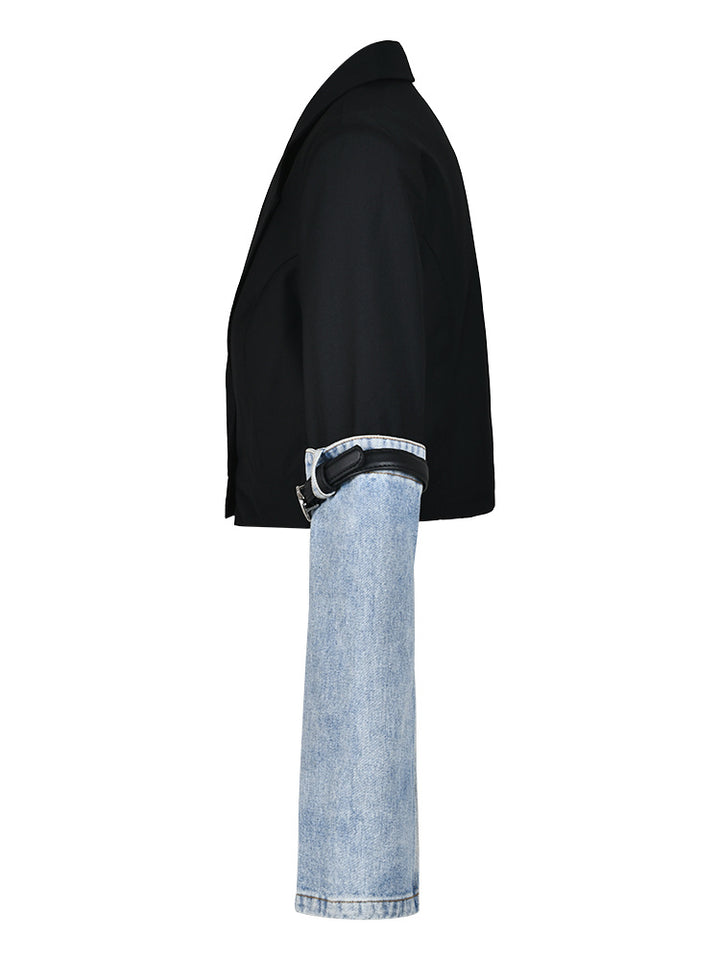 cropped contrast blazer with denim sleeves – Tamieka
