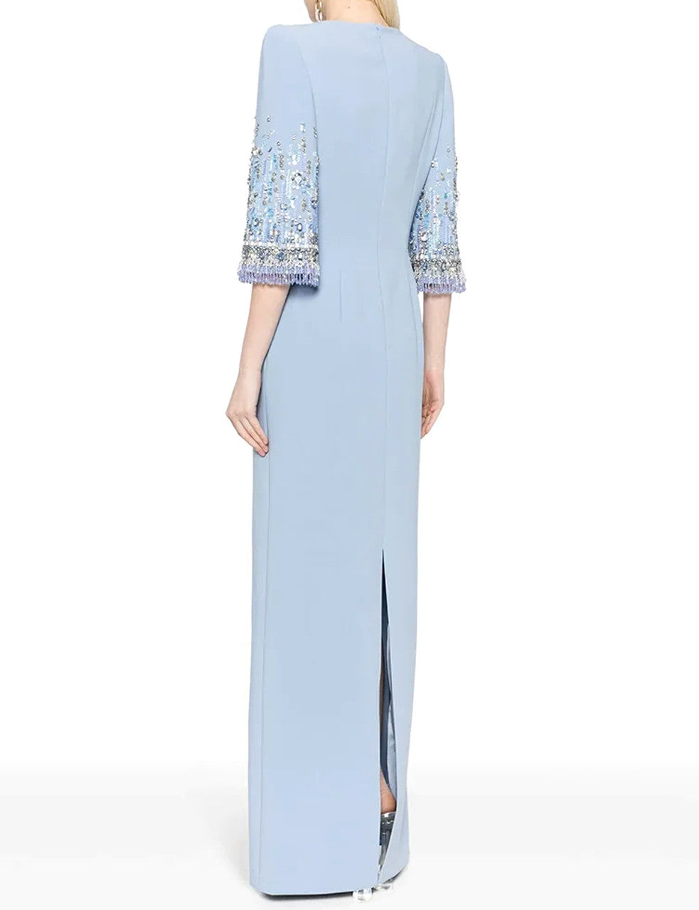 robe cache-cœur à manches trois-quarts avec revers à sequins et appliqué floral – ALINA 