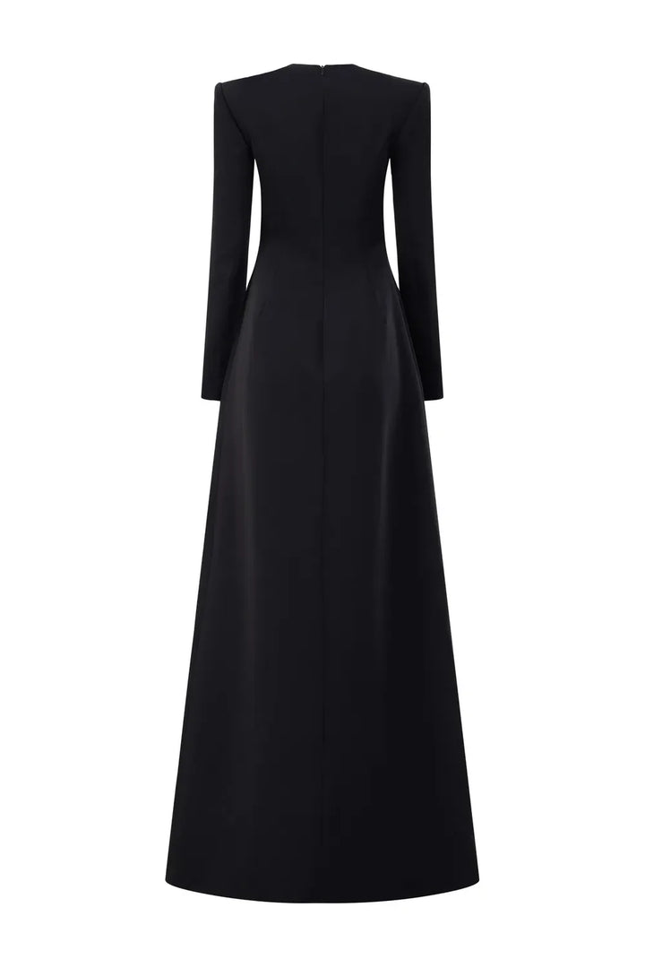 Long-Sleeve A-line Dress with Beaded Floral Accents - BLOSSOM