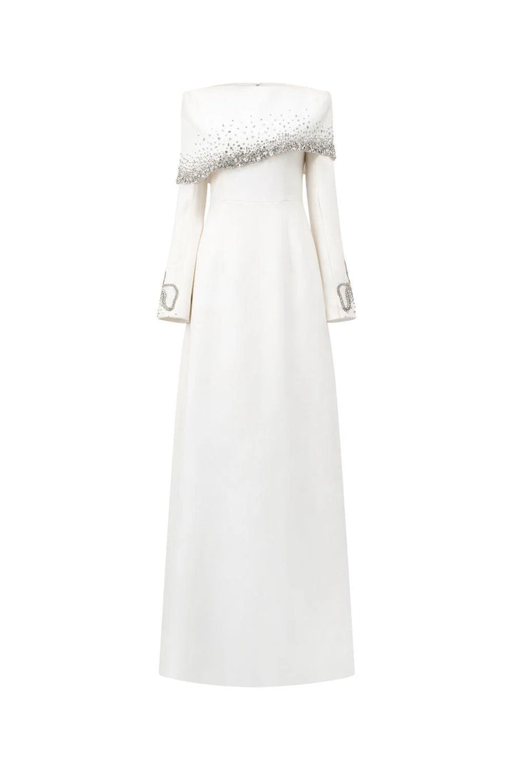 Off-shoulder A-line dress with embellished cuffs-DIANA