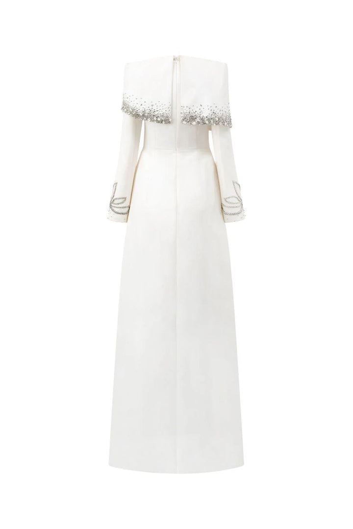 Off-shoulder A-line dress with embellished cuffs-DIANA