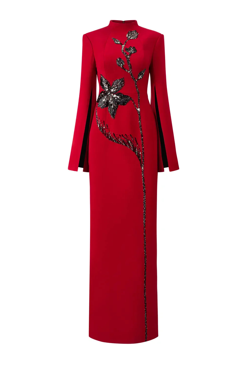 Long-sleeve column dress with floral sequin embellishment - Cecilia-1