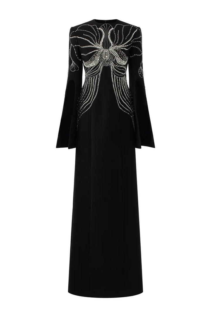 Embellished Column Dress with Cape Sleeves - Marina