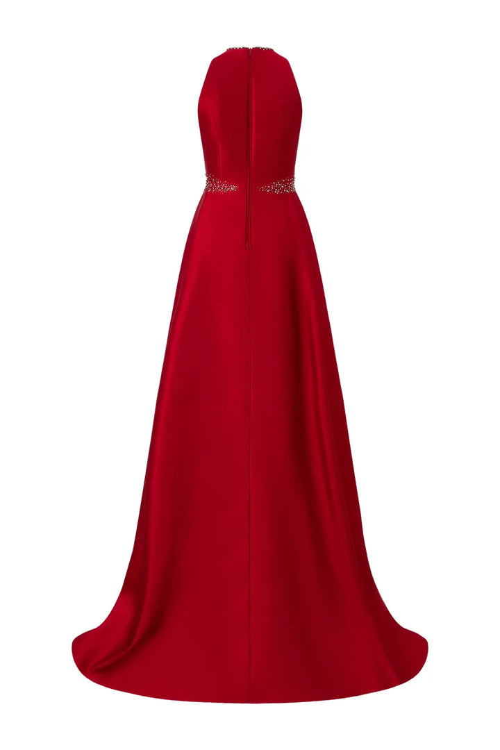Plunging Halter Gown with Embellished Bodice - Susan