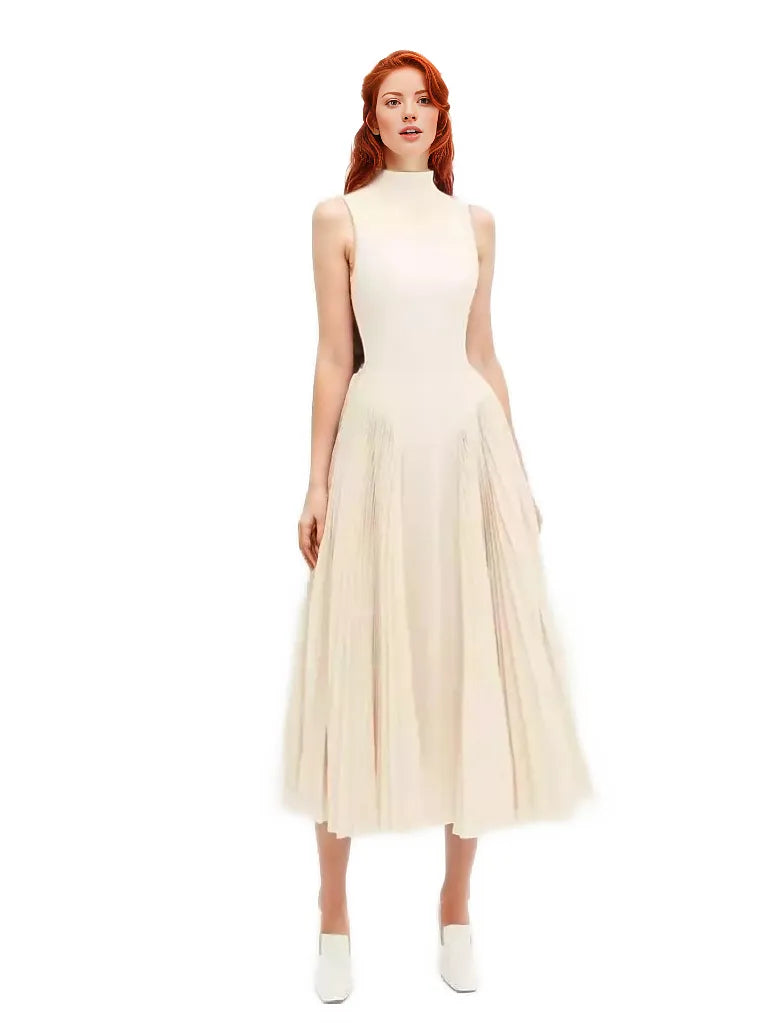 Sleeveless high-neck midi dress with pleated skirt – Jolian