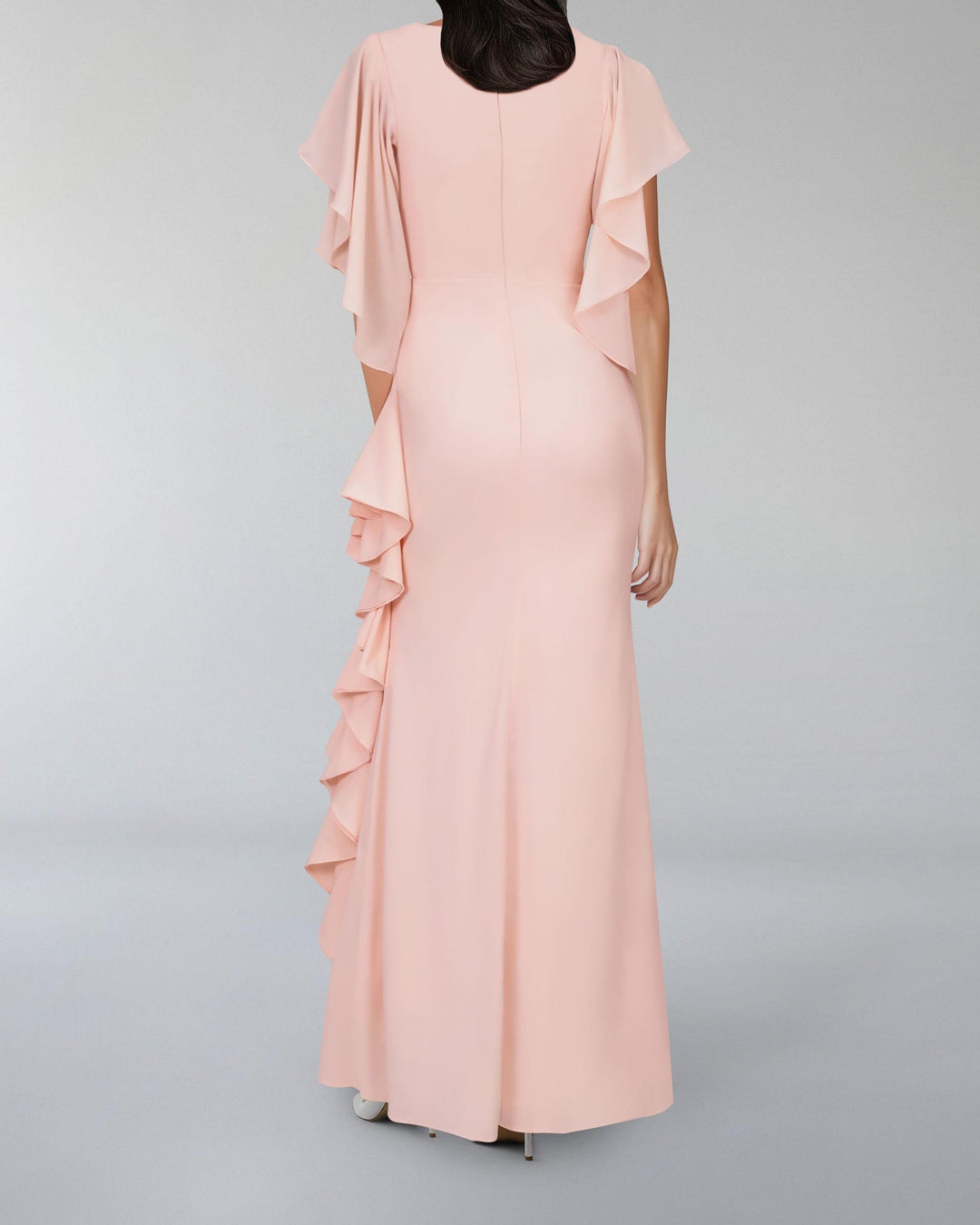 V-neckline ruffle dress with ruffled sleeves