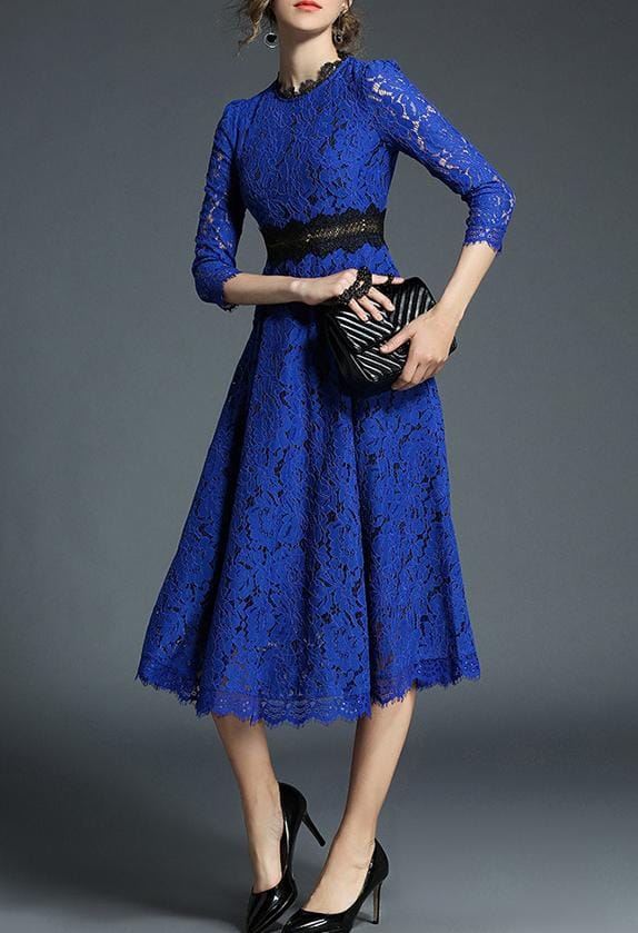 lace midi dress with contrast waistband – ZERINE