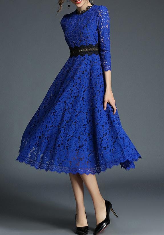 lace midi dress with contrast waistband – ZERINE