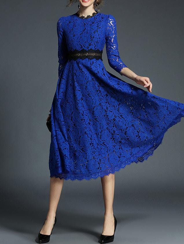 lace midi dress with contrast waistband – ZERINE