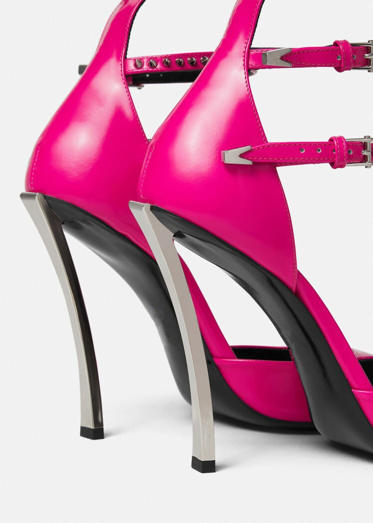 triple-strap pointed-toe heels with studded details – AURORA