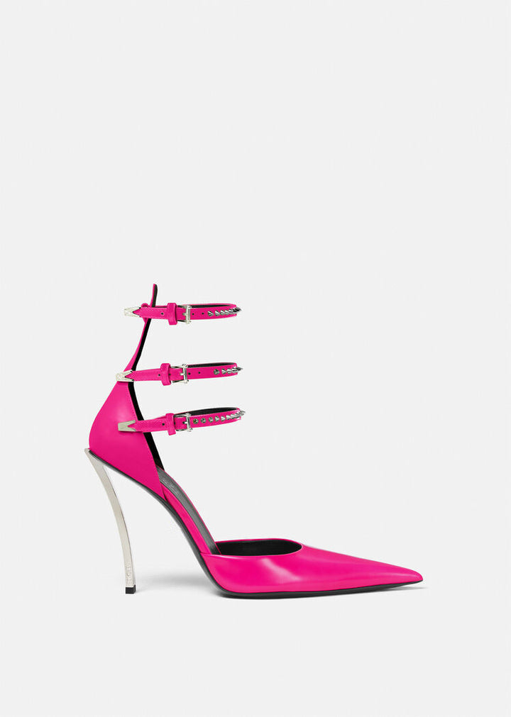 triple-strap pointed-toe heels with studded details – AURORA