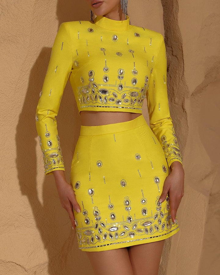 embellished crop blazer and mini skirt set – CELESTE