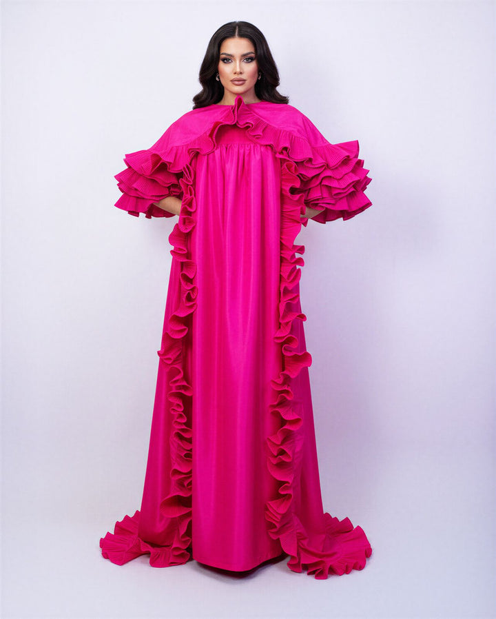 voluminous ruffled maxi gown in fuchsia – AURELIA