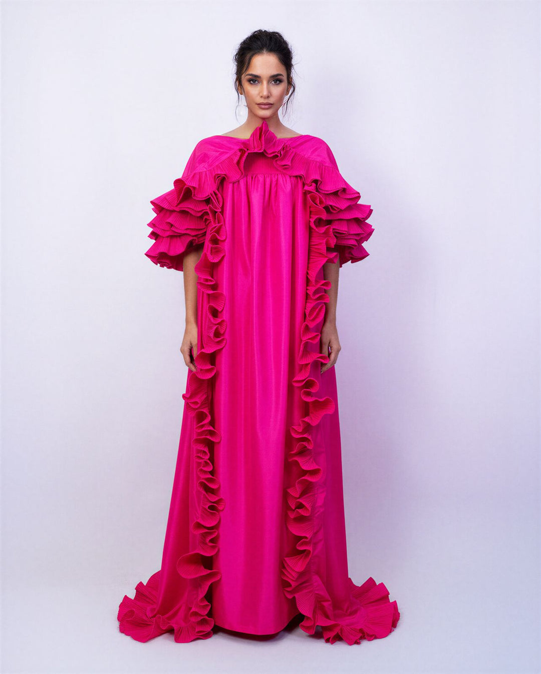 voluminous ruffled maxi gown in fuchsia – AURELIA