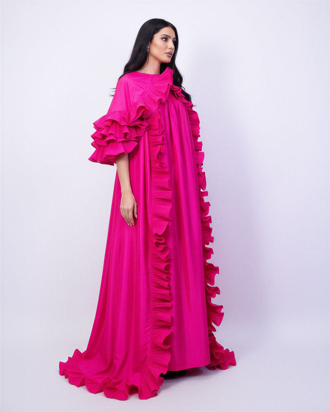 voluminous ruffled maxi gown in fuchsia – AURELIA