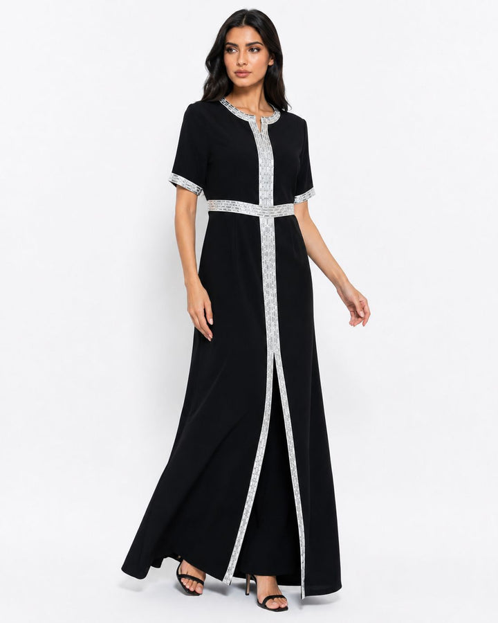 Crystal Trim Column Maxi Dress - Noire