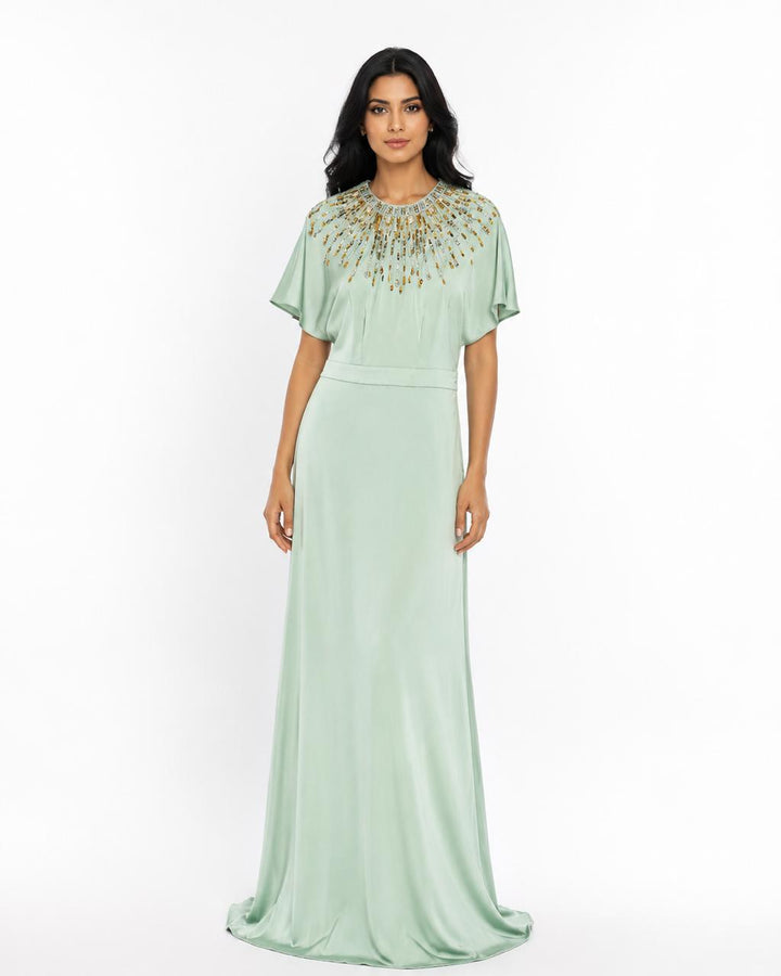 Embellished Cape Sleeve Maxi Dress - Elyas