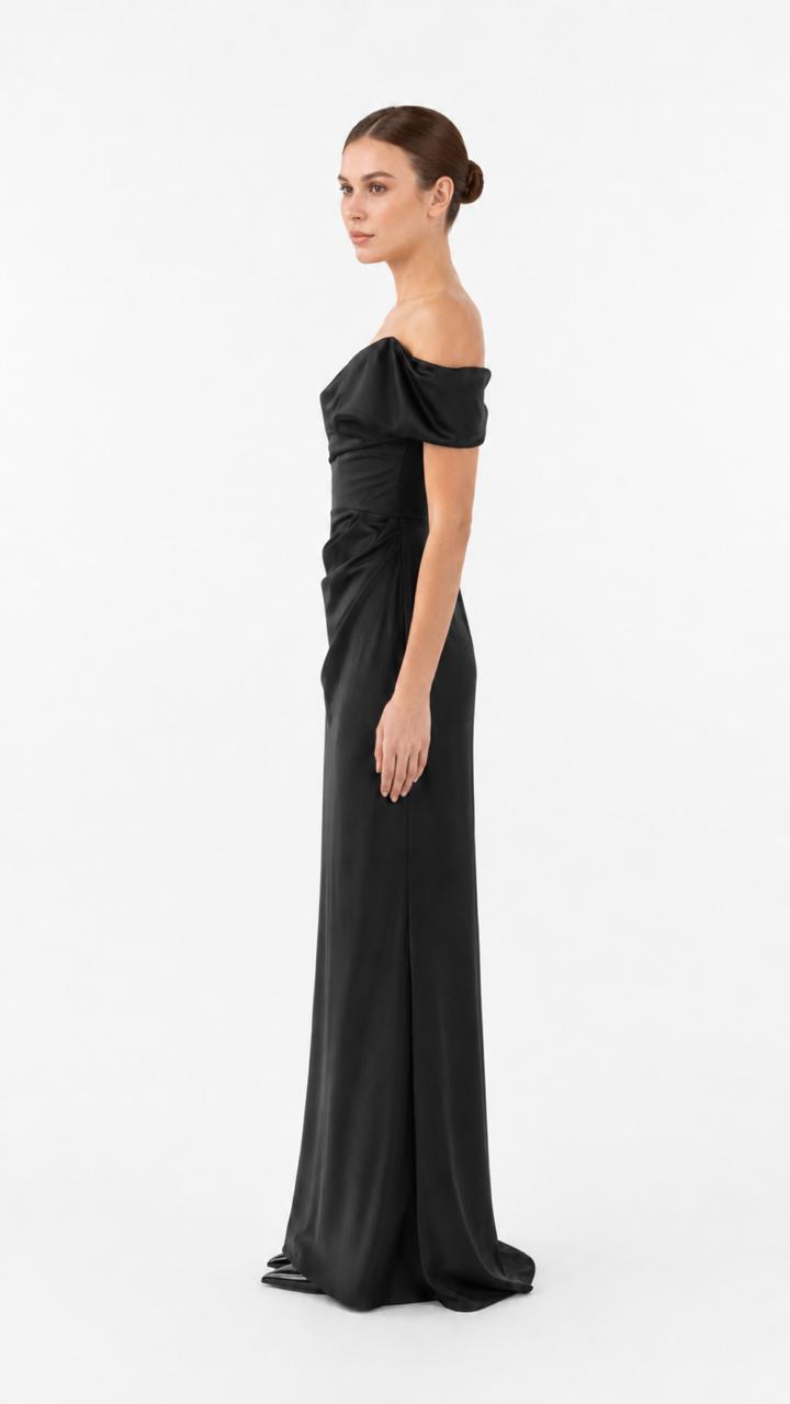 Black Off-Shoulder Satin Evening Gown – VERA