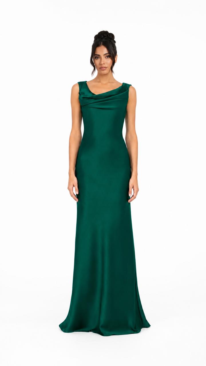 Emerald Draped Neck Mermaid Evening Gown – CELESTE