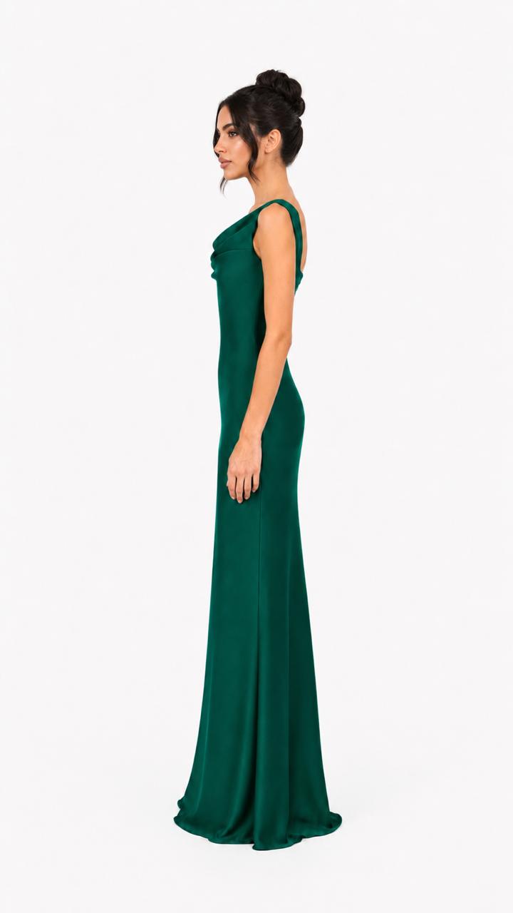 Emerald Draped Neck Mermaid Evening Gown – CELESTE