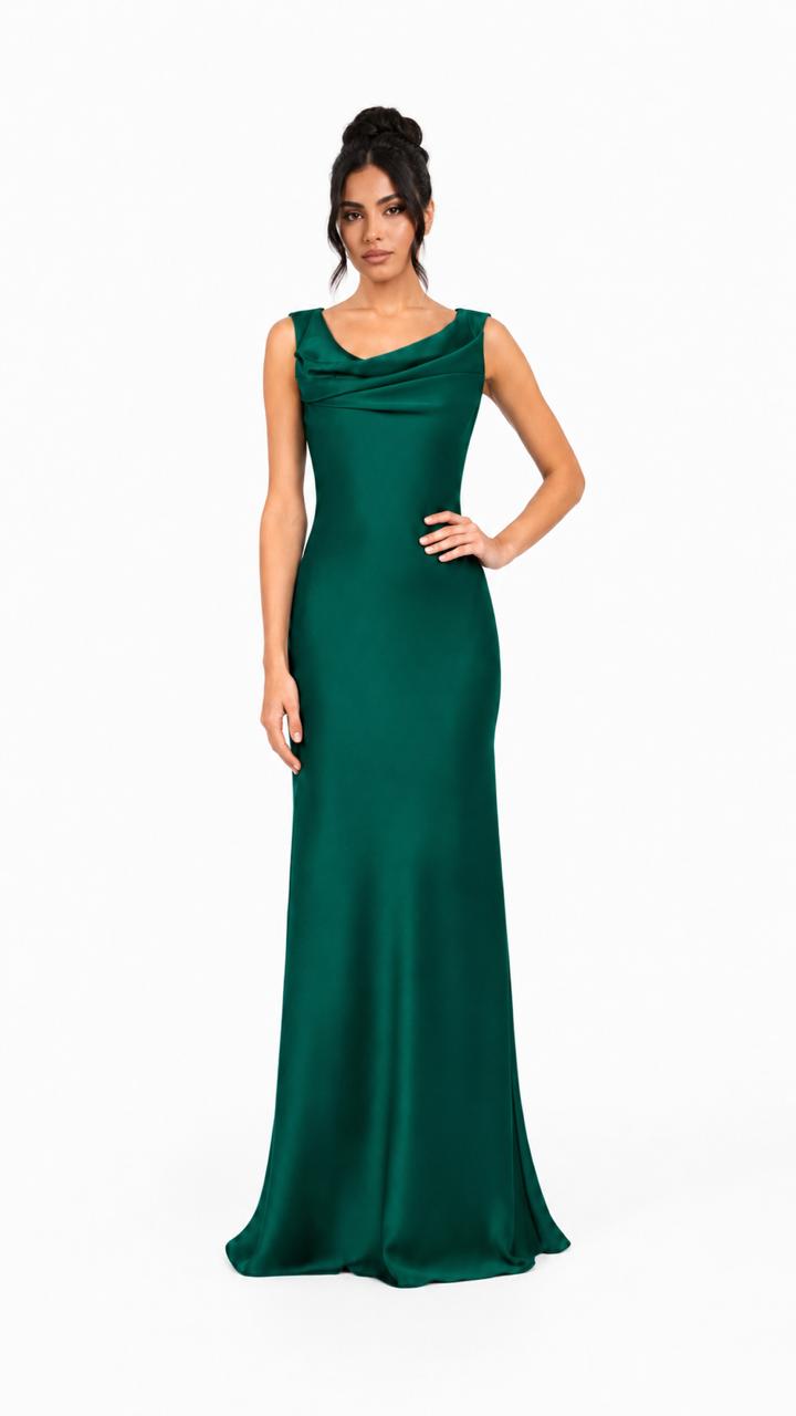 Emerald Draped Neck Mermaid Evening Gown – CELESTE