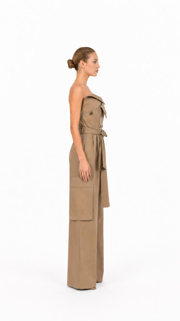 Khaki Off-Shoulder Utility Jumpsuit – AURELIA