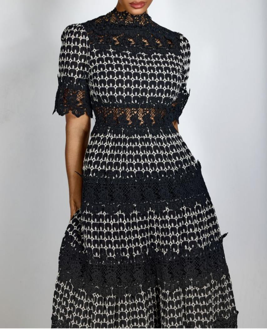 lace panel midi dress with scalloped hem – CELINECI