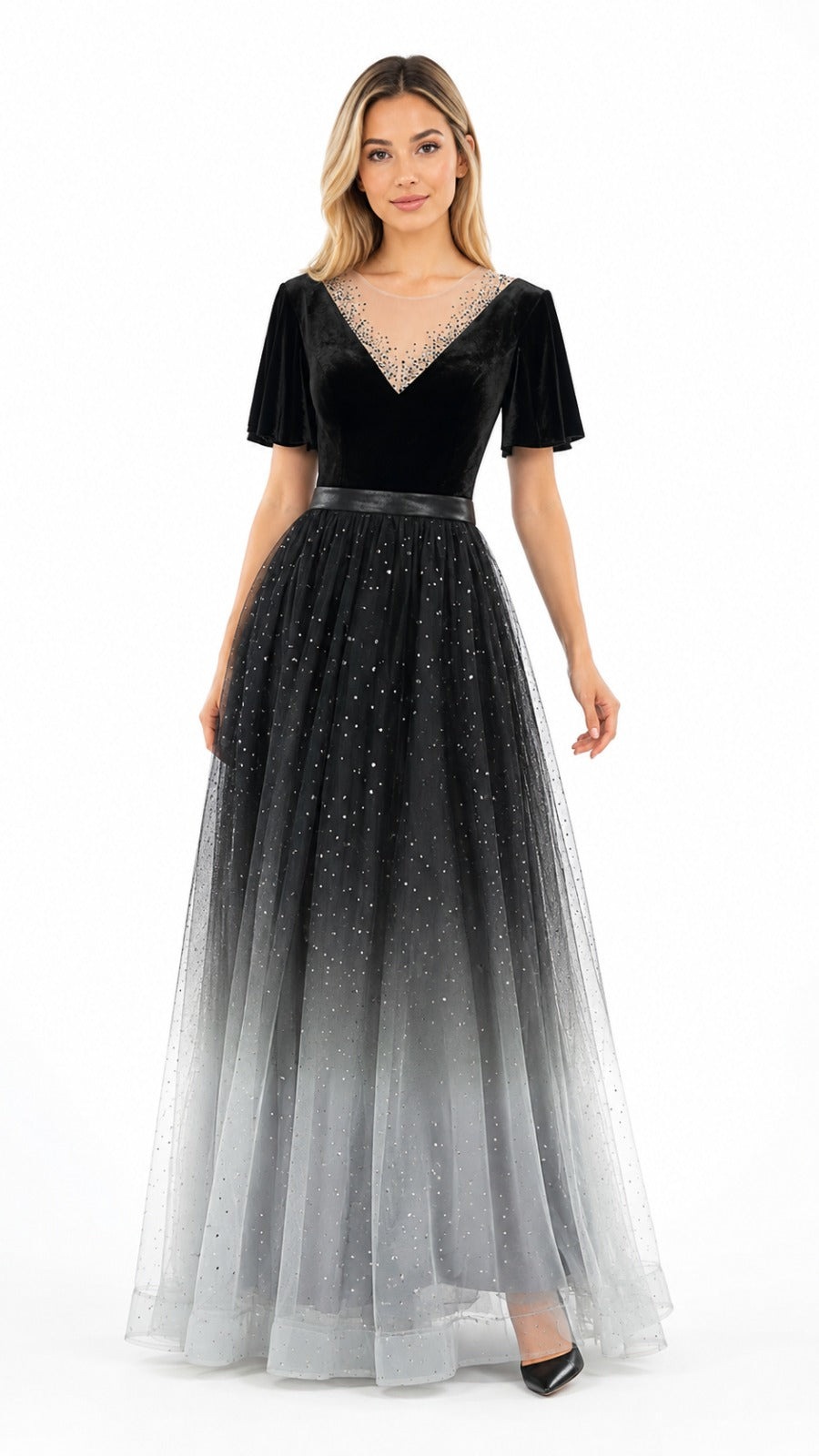 Ombre Stardust Tulle Evening Gown - Eclipse
