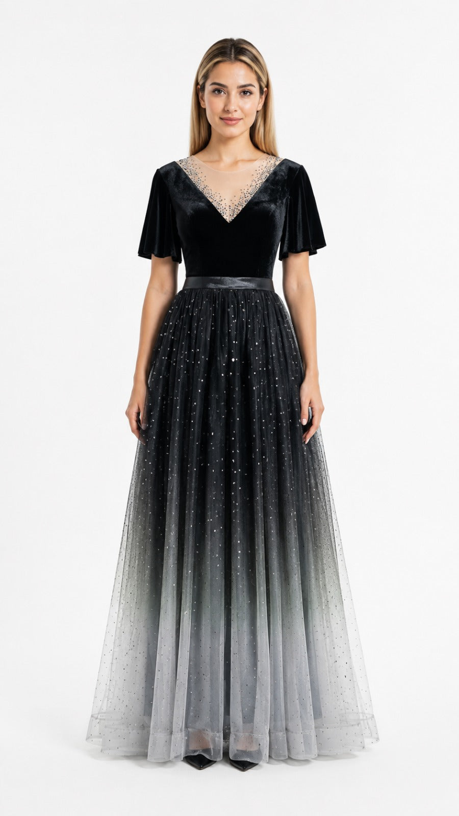 Ombre Stardust Tulle Evening Gown - Eclipse