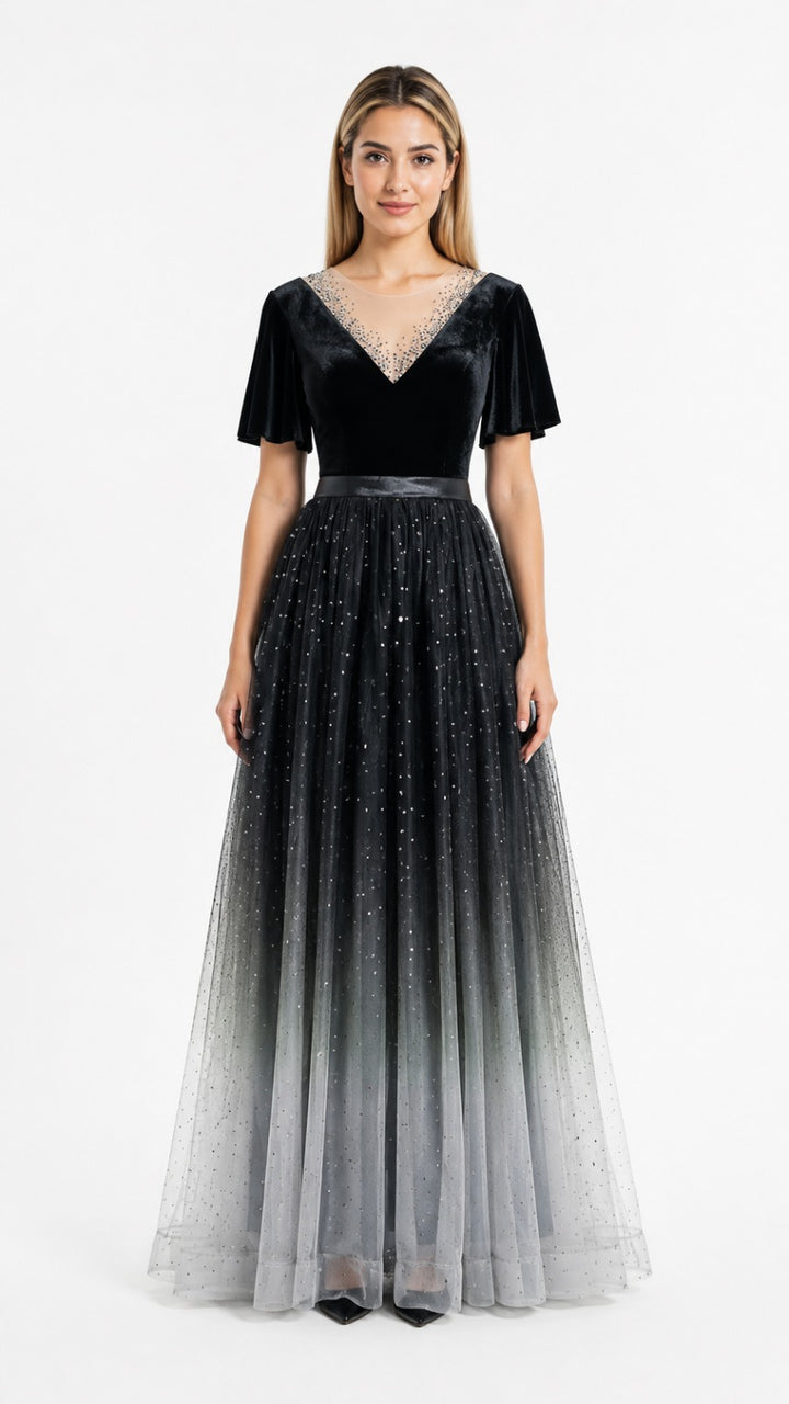 Ombre Stardust Tulle Evening Gown - Eclipse
