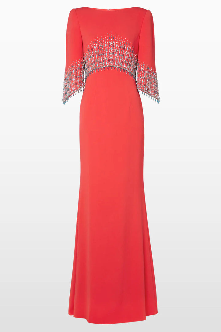embellished cape sleeve column dress – ELECTRA - 1