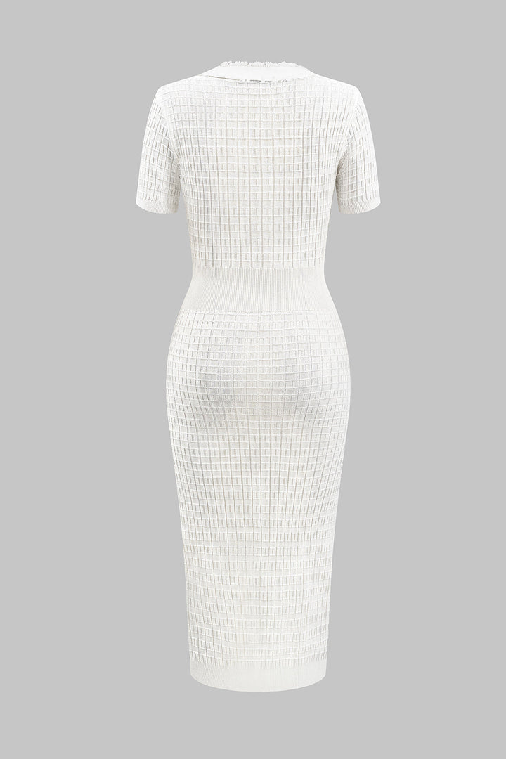 Knit V-Neck Button Short Sleeve Dress