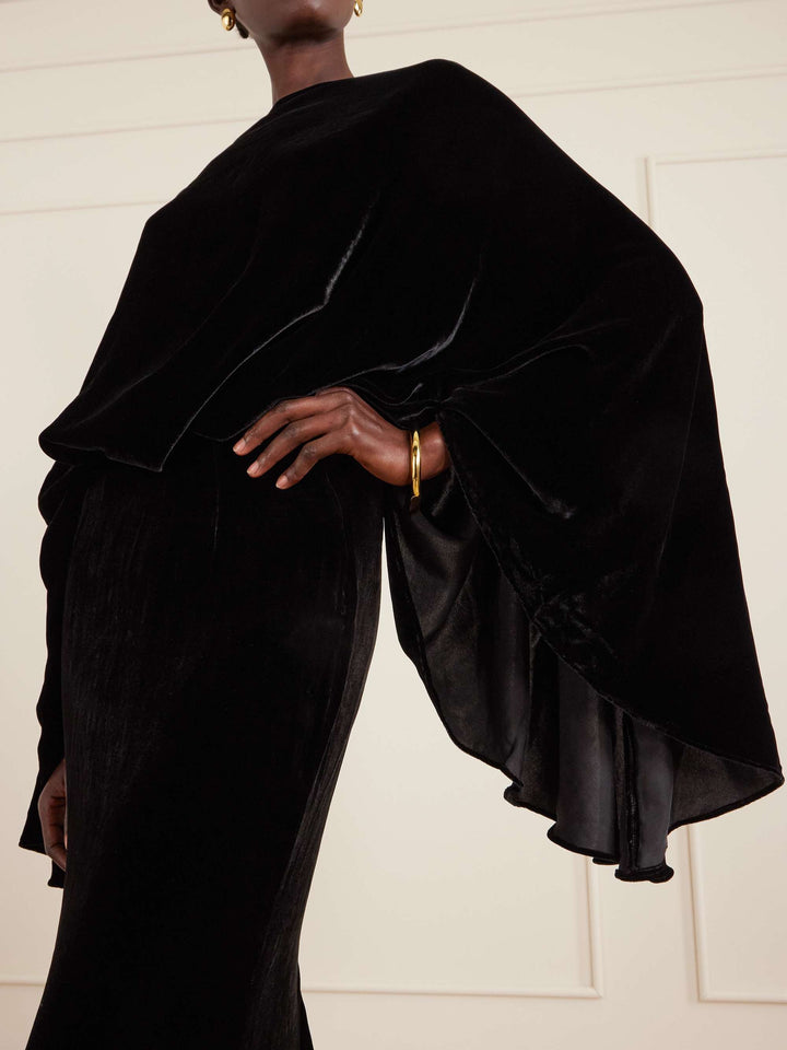 velvet gown with draped cape overlay – NOIR