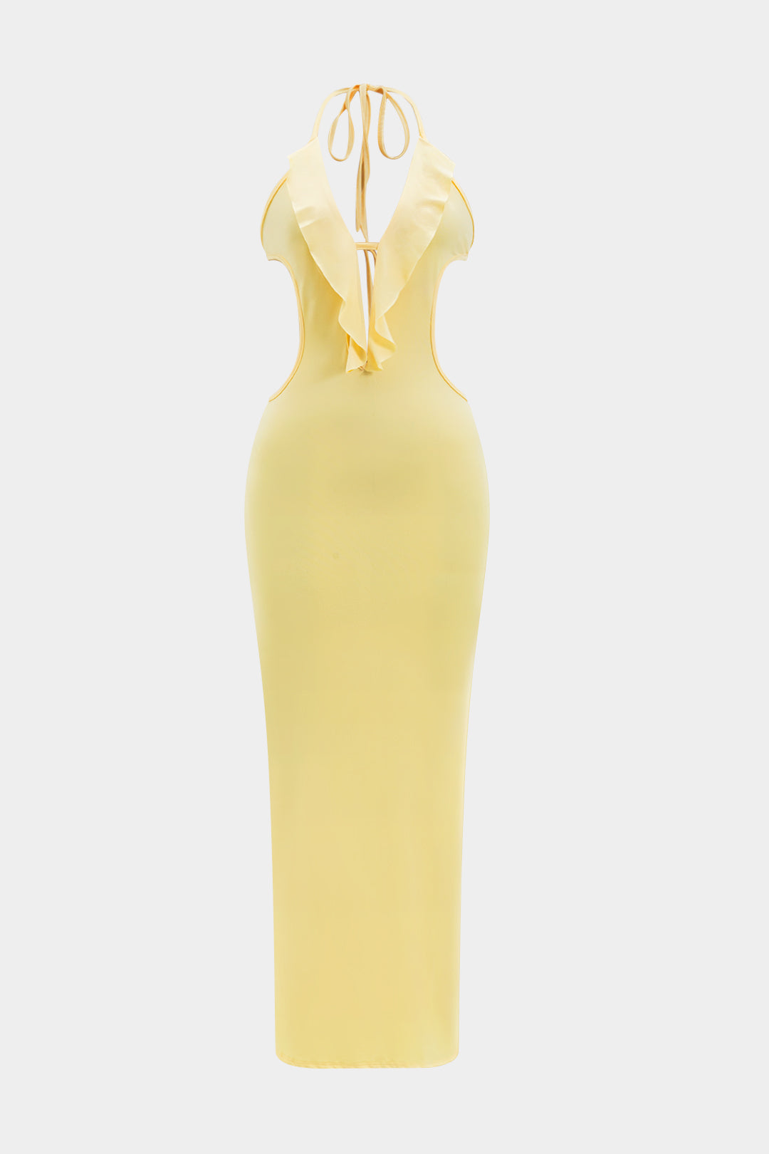 Ruffle Cut Out Tie Up Backless Maxi Dress