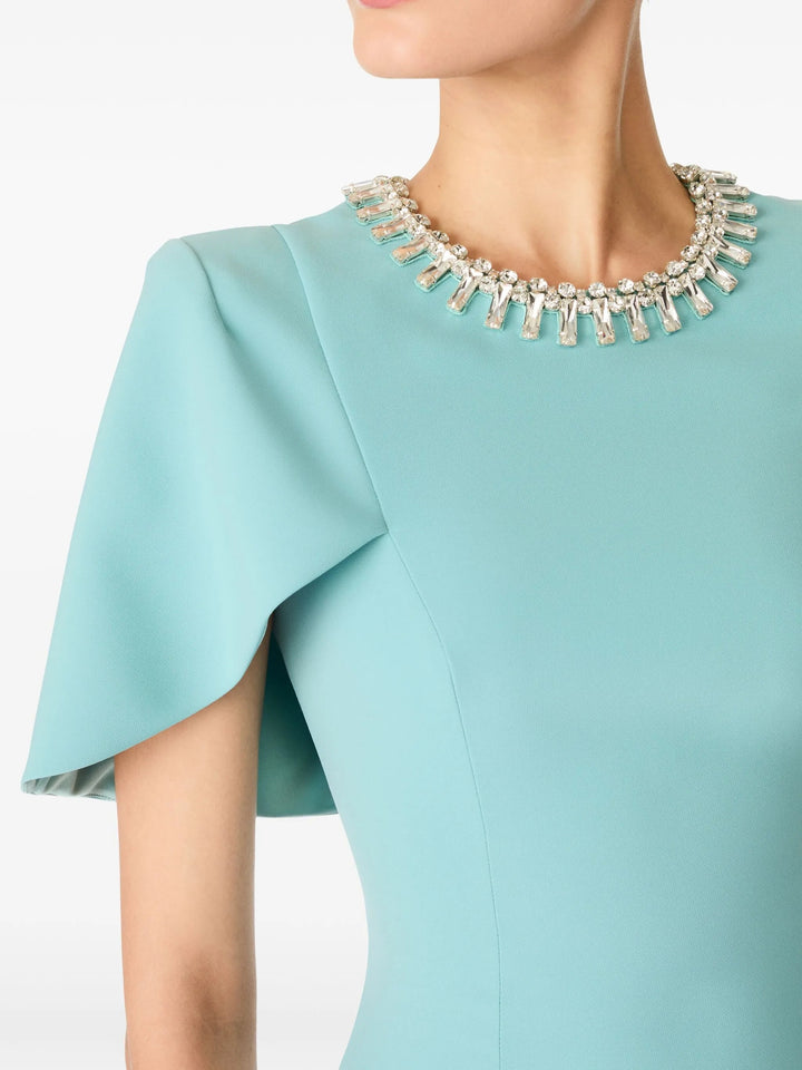 embellished neckline sheath dress with flutter sleeves – FEDAH