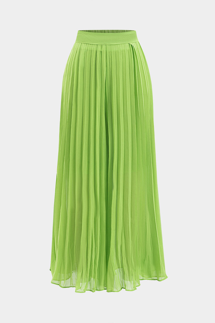 Chiffon Pleated Zipper Backless Mini Dress And Wide Leg Trousers Set