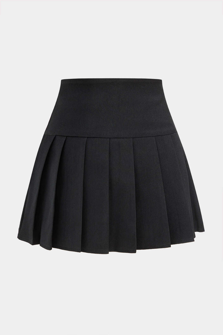 Pleated Asymmetrical Button Pocket High Waist Skirt
