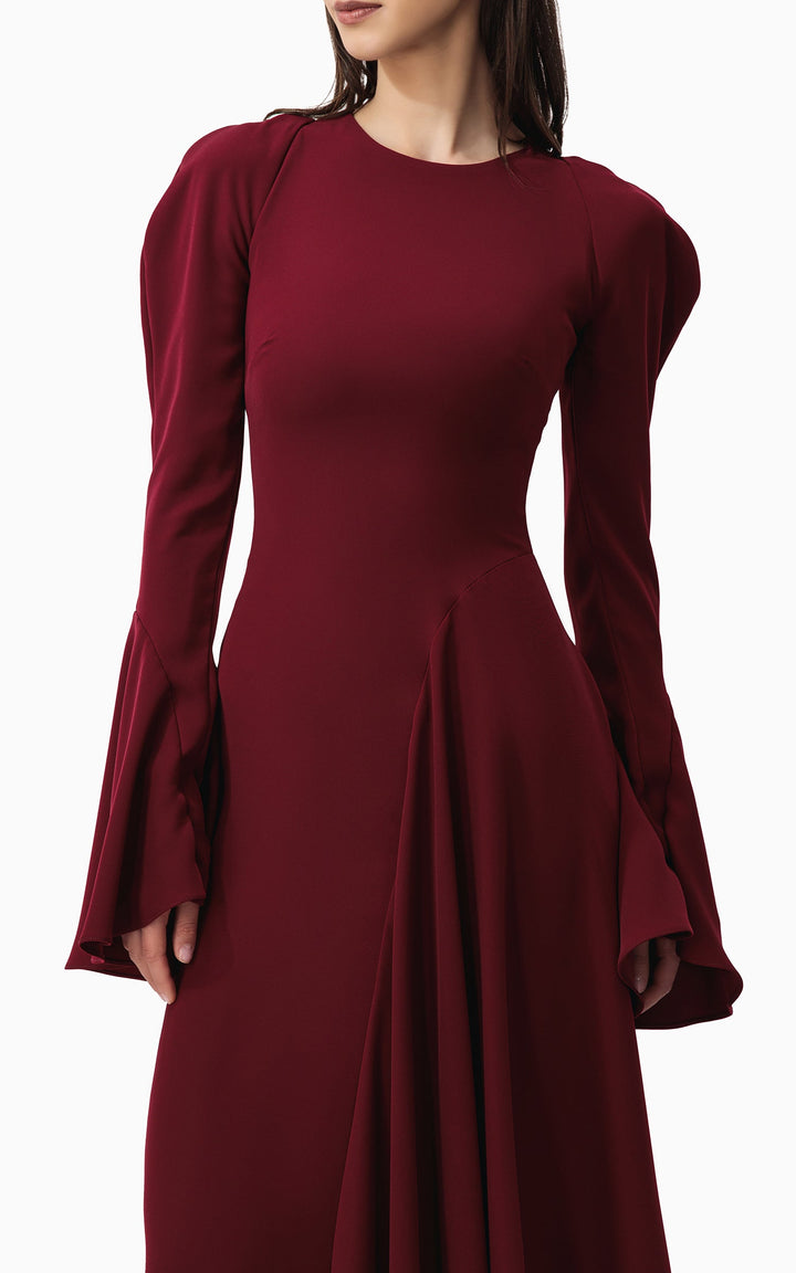 long-sleeve gown with puffed shoulders and flared cuffs – SERENA