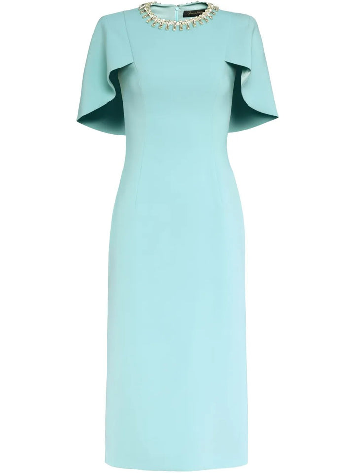 embellished neckline sheath dress with flutter sleeves – FEDAH