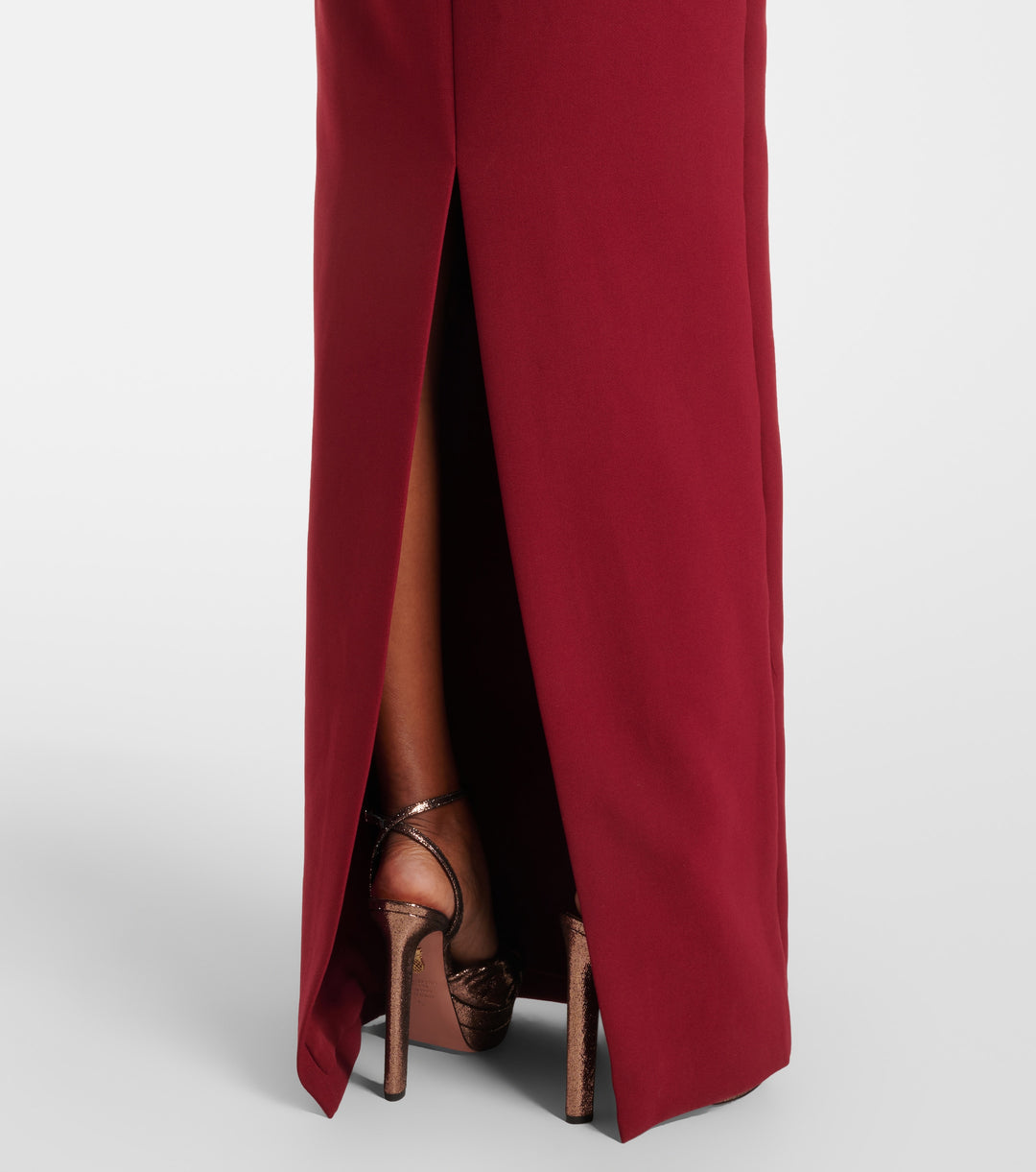 long-sleeve gown with satin rose applique – NOELLE