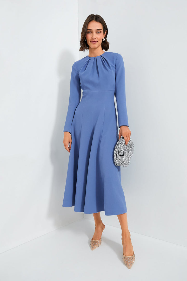 long-sleeve gathered midi dress – CELINA