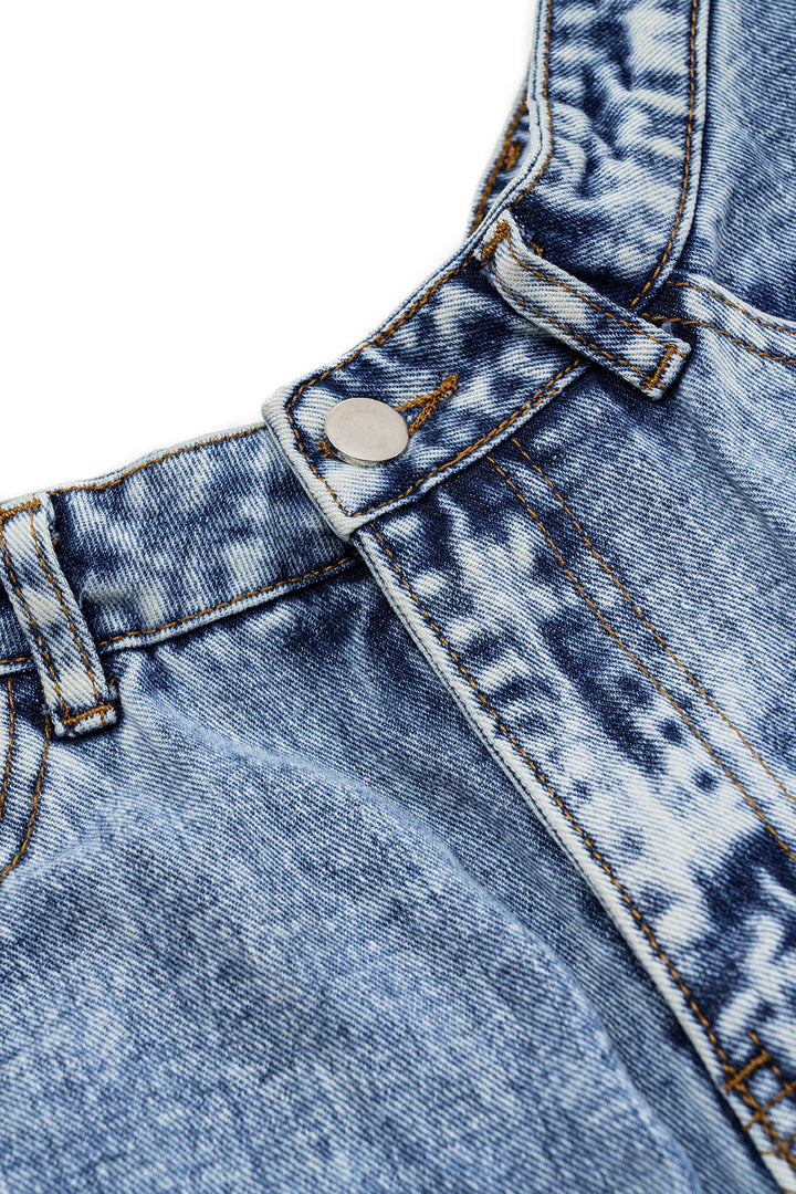 Denim Contrast Button Pocket Shorts