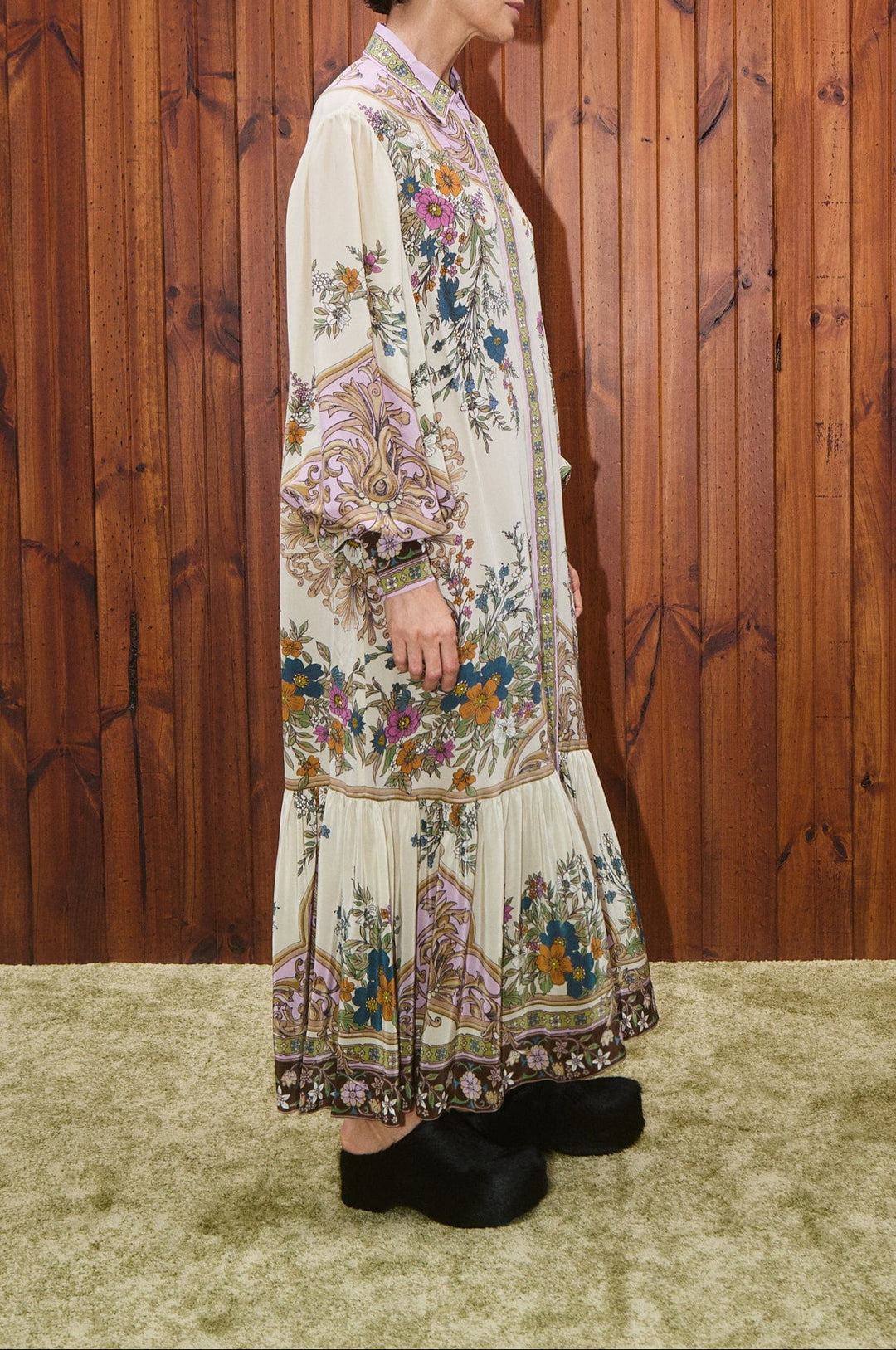 Long-sleeve midi dress with floral baroque print – SERENALWI