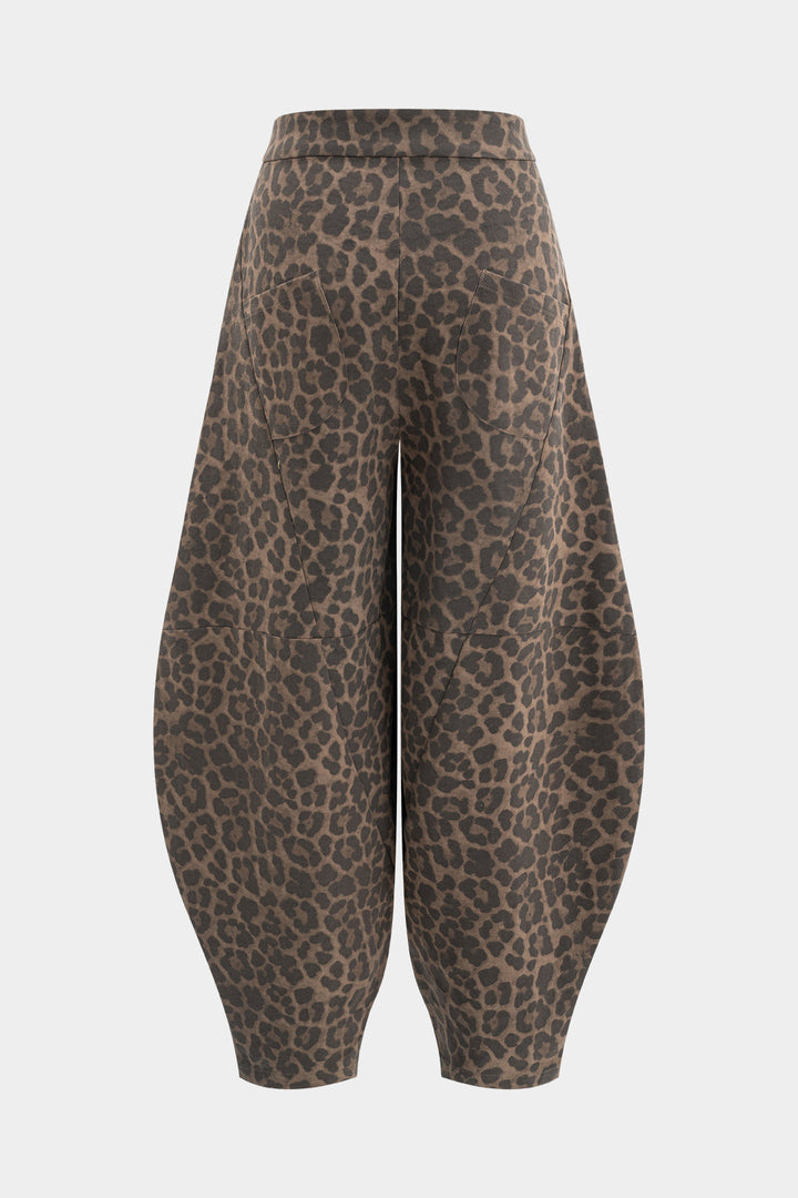 Leopard Print Denim Wide Leg Pants