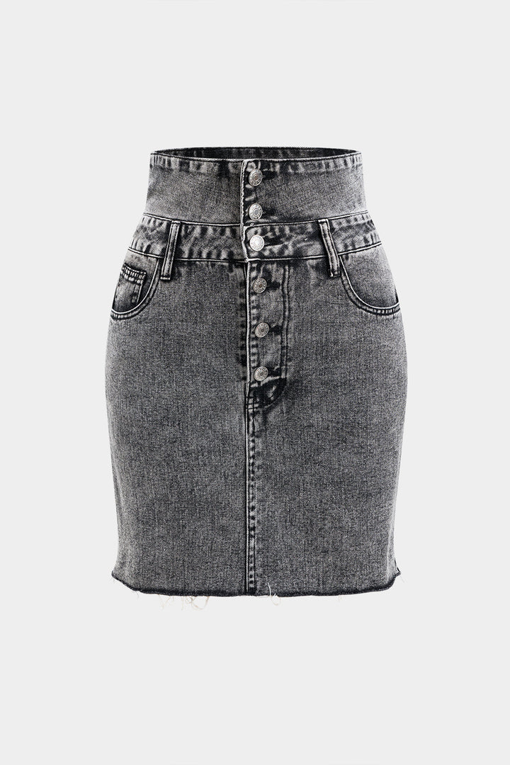 Denim Double Waistband High Waist Skirt
