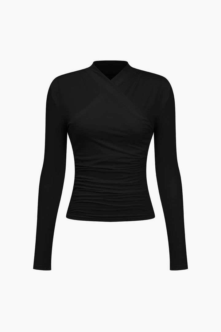 Ruched Crossover Long Sleeve Top