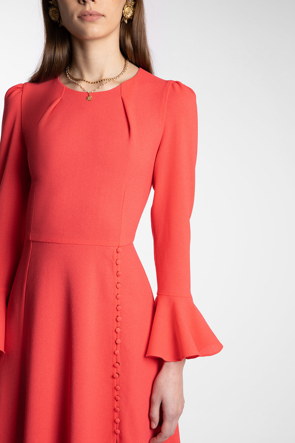 flared cuff midi dress with pleated bodice – SAIILA