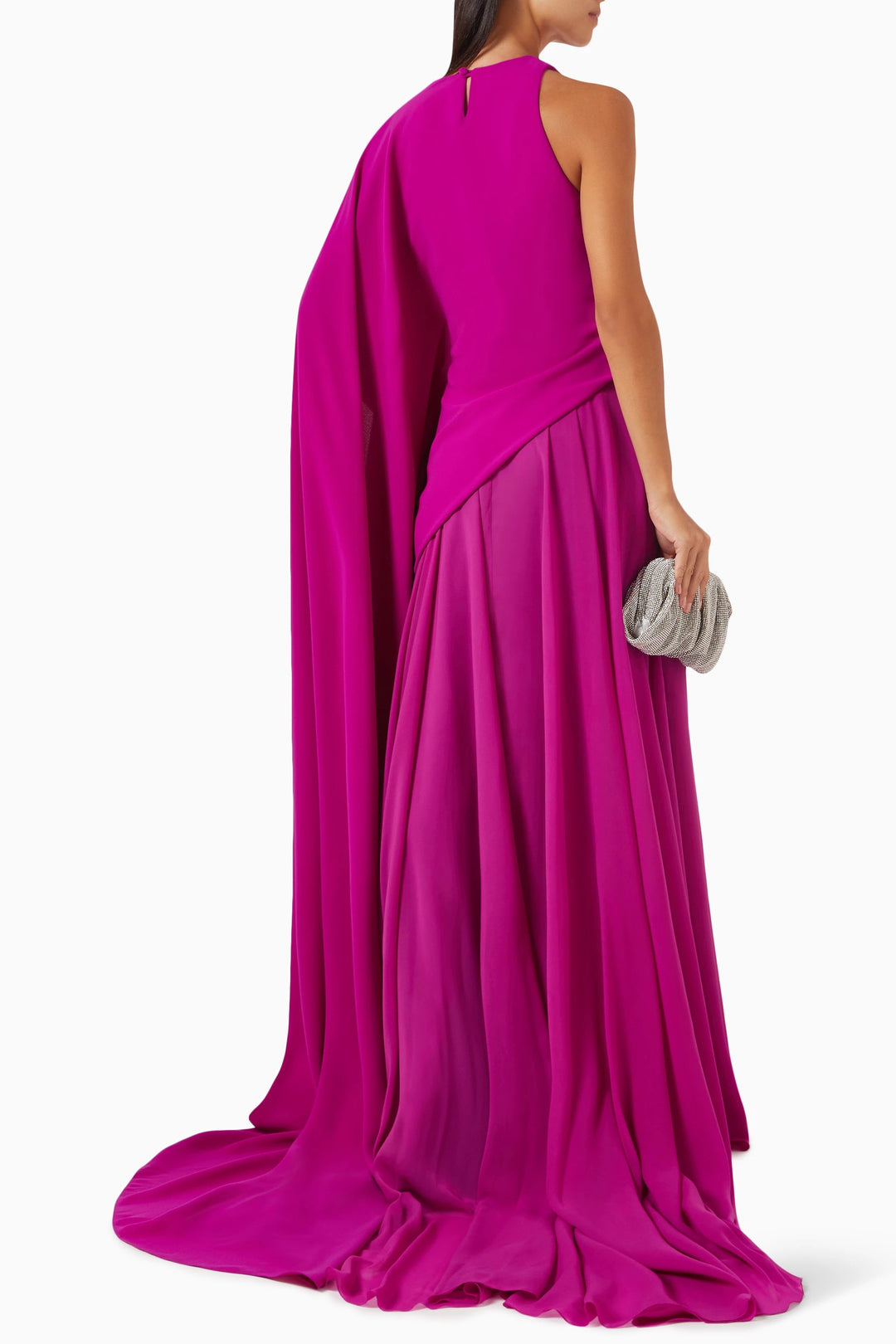 one-shoulder gown with flowing cape – DARIIEN